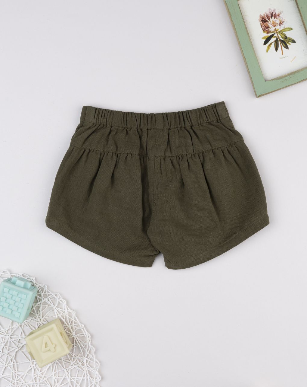 Shorts bimba verde ricamo floreale