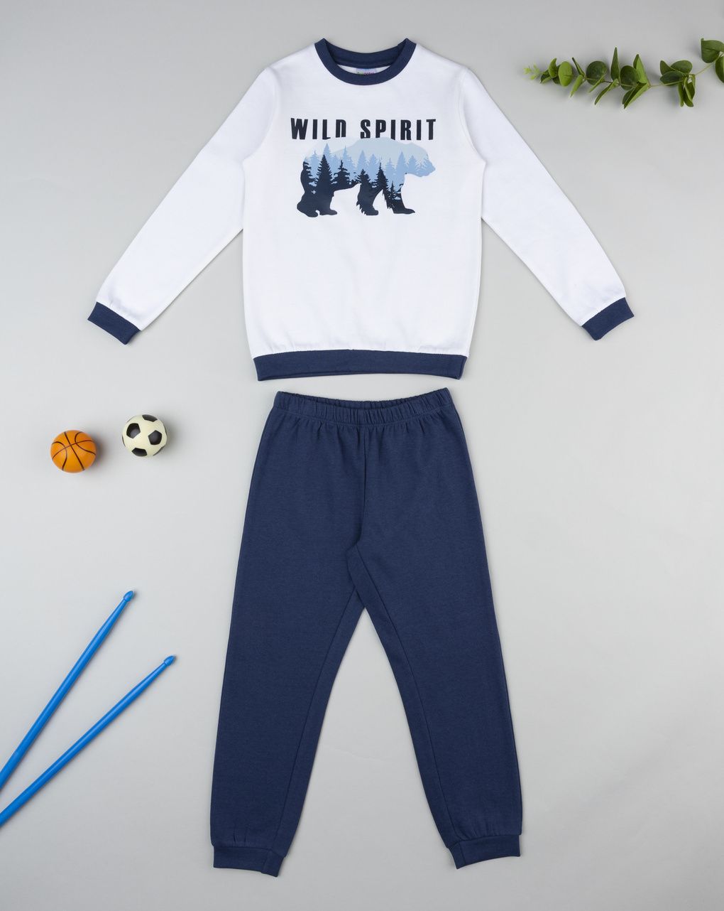 Pigiama bimbo bianco/blu orso