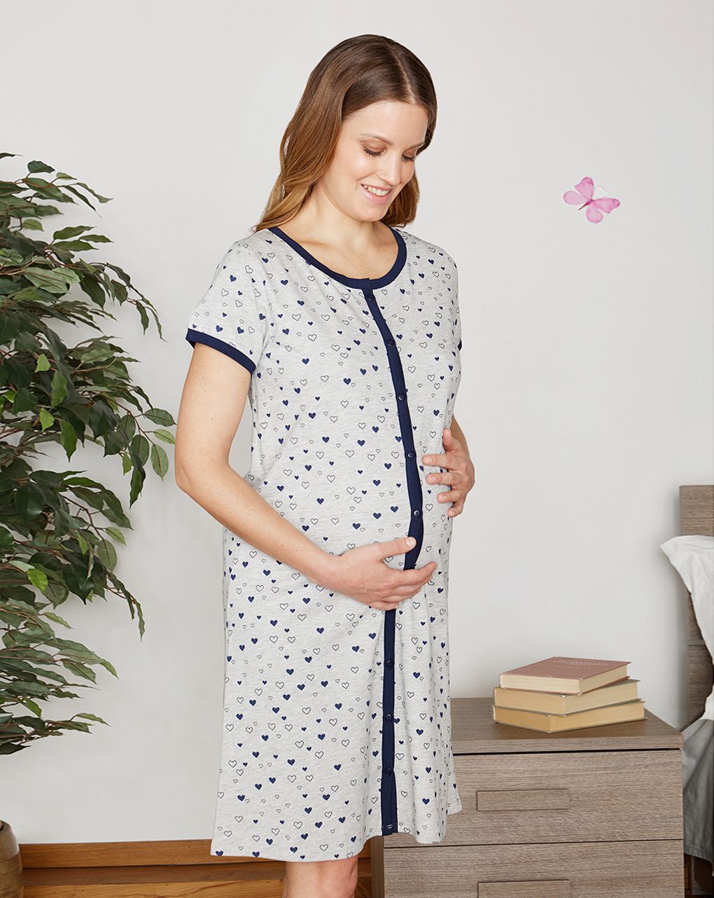 Camicia da notte per parto con fantasia cuori