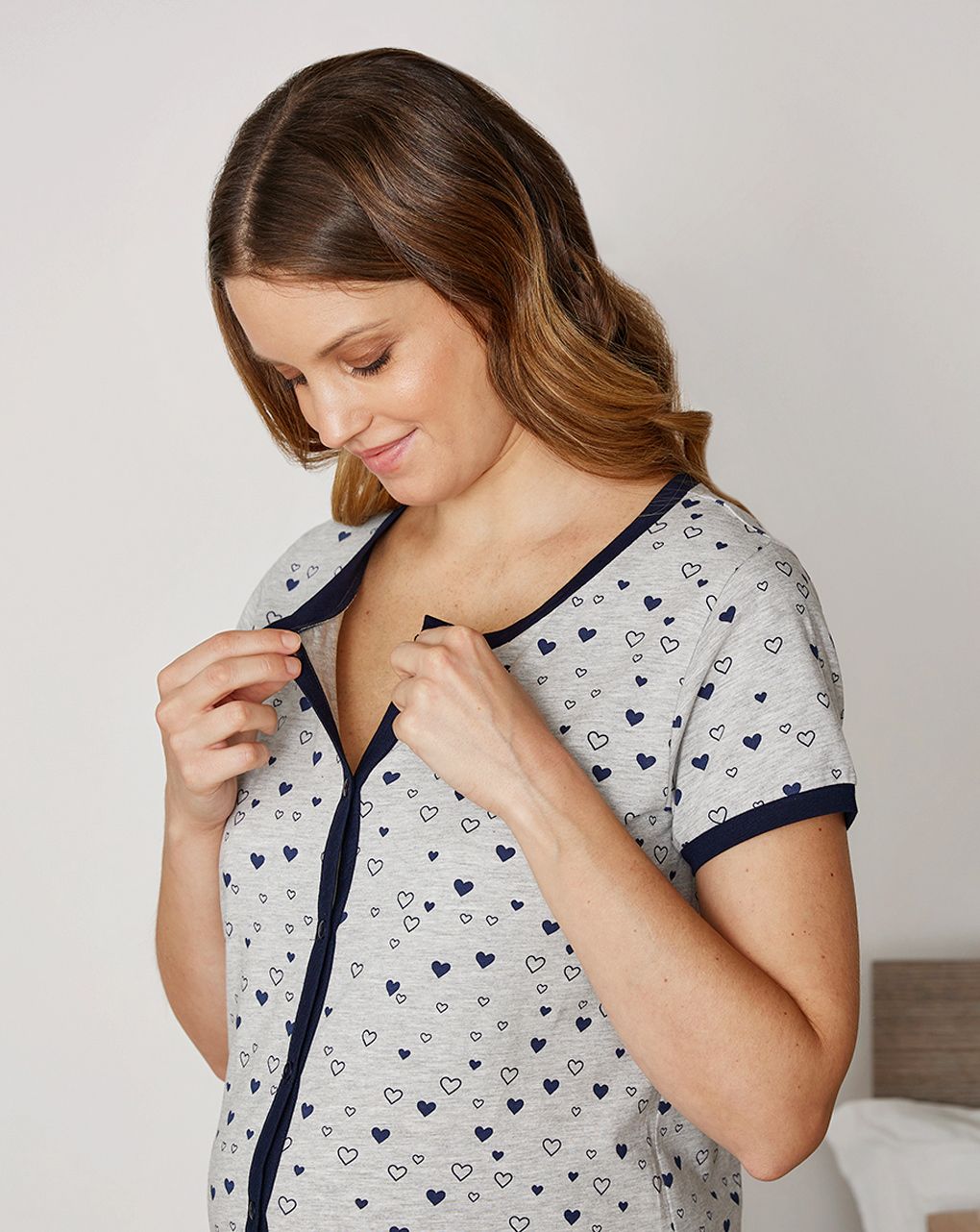 Camicia da notte per parto con fantasia cuori