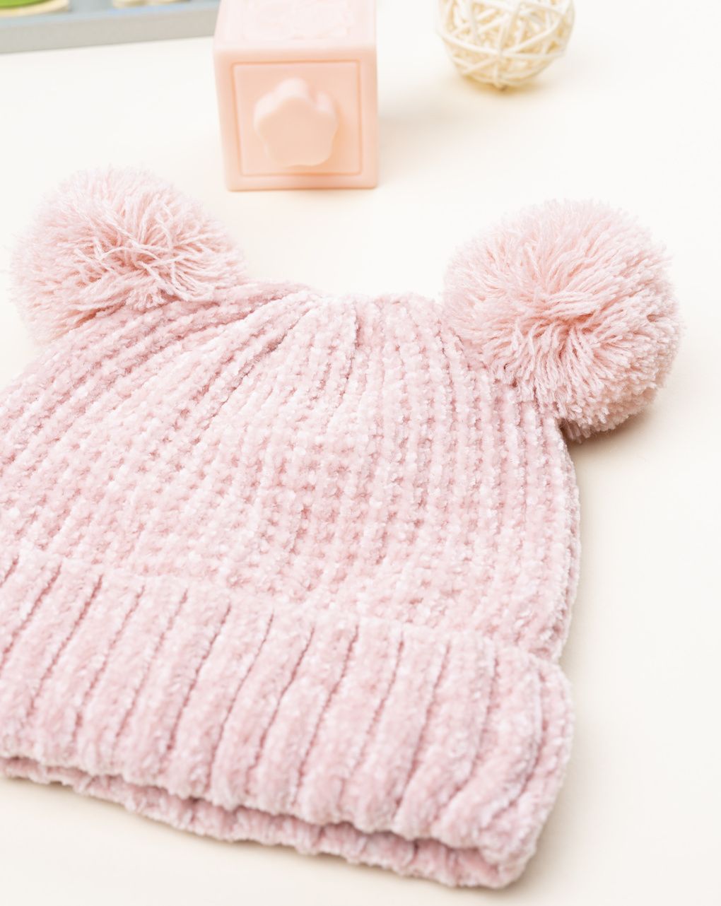 Cappello bimba rosa pon pon