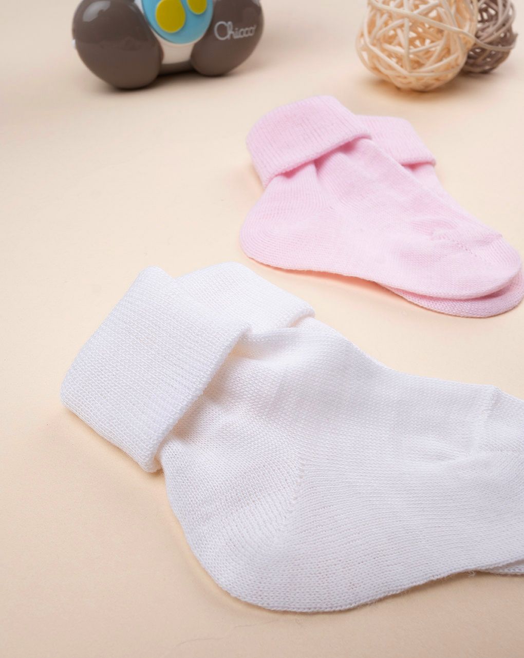 Pack 2 calze in lana neonata rosa/bianco
