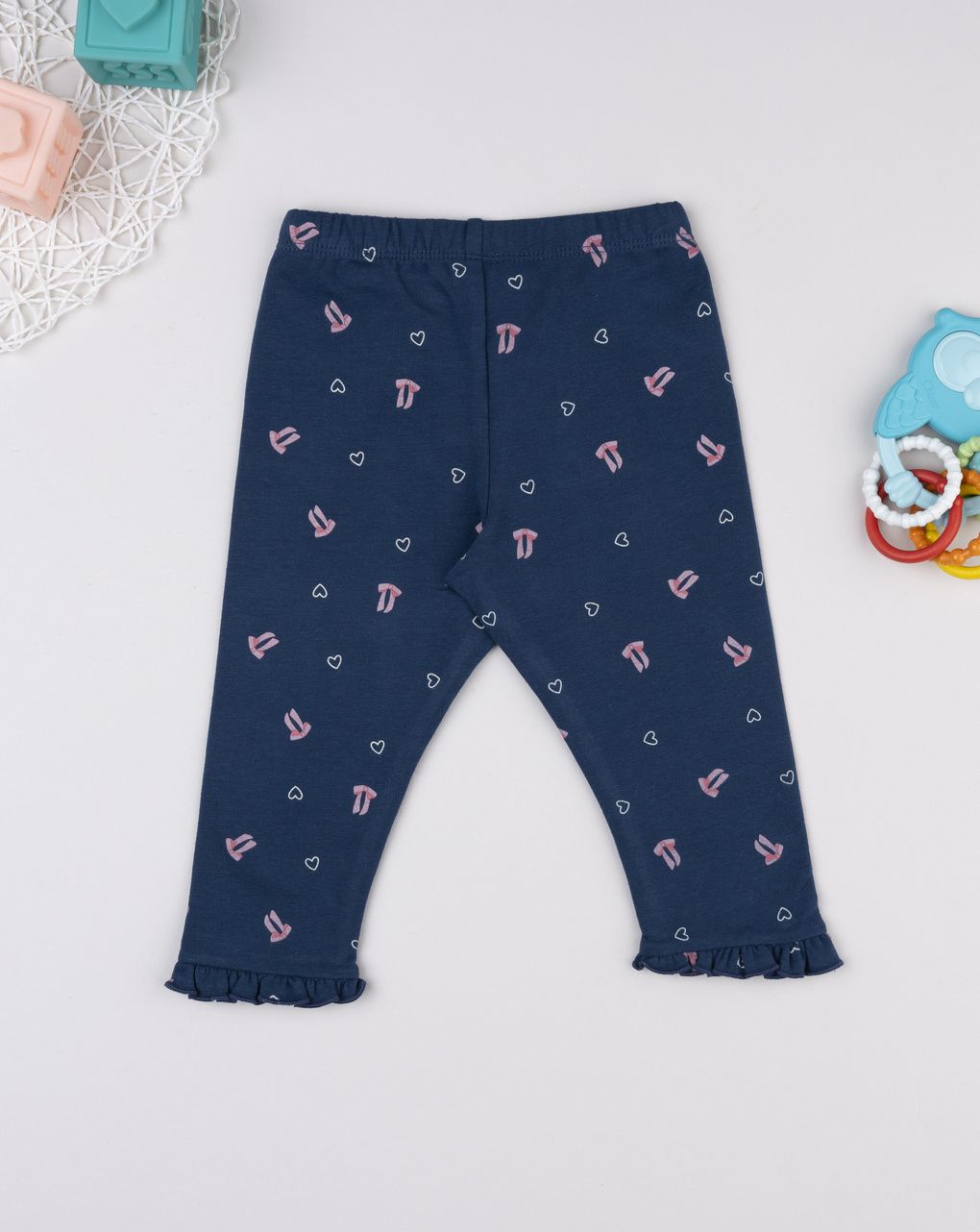 Legging bimba blu fiocchi/cuori allover