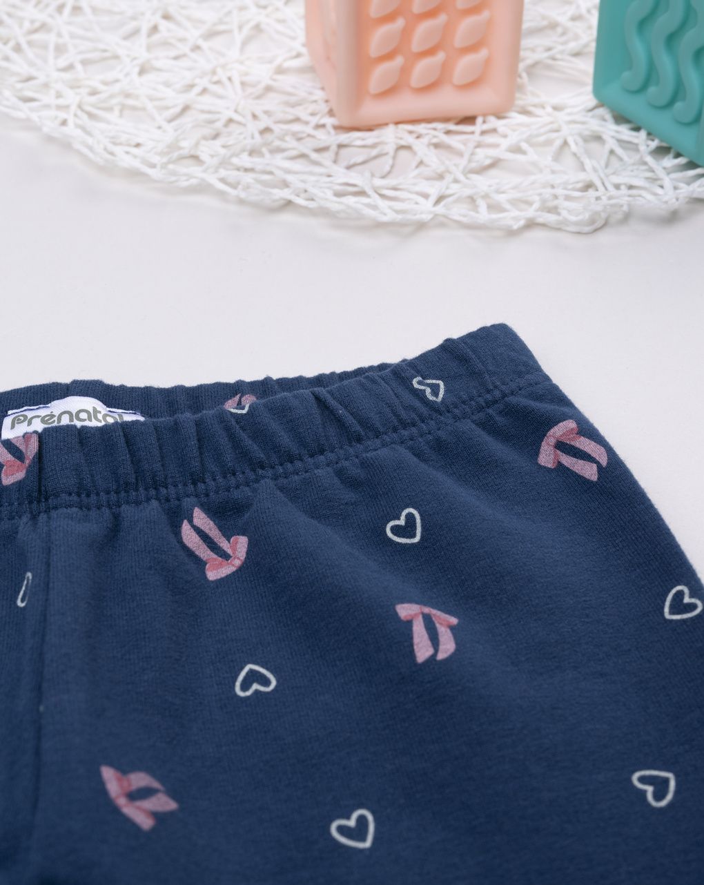 Legging bimba blu fiocchi/cuori allover