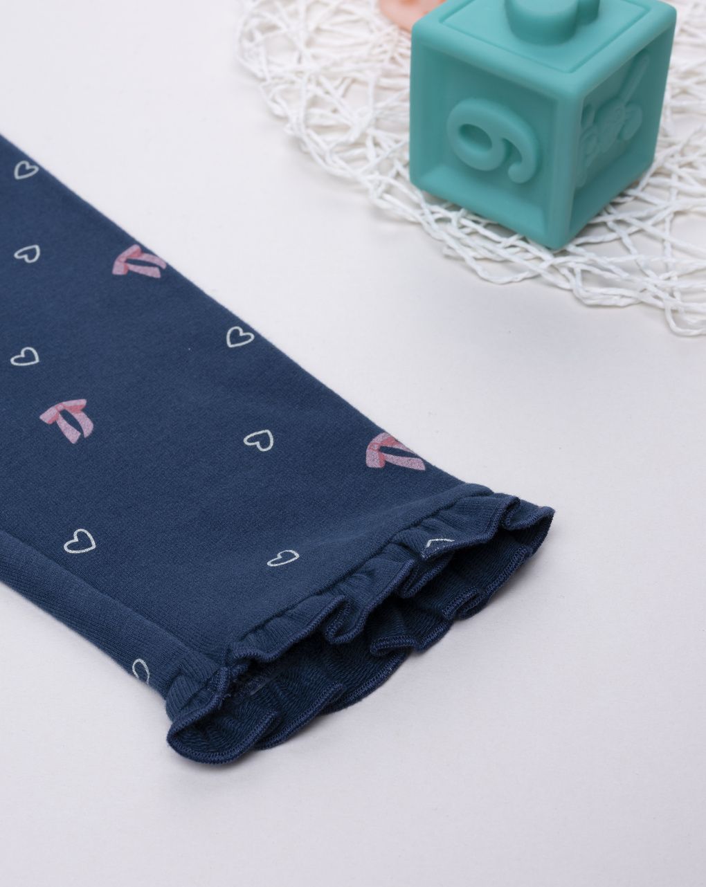 Legging bimba blu fiocchi/cuori allover