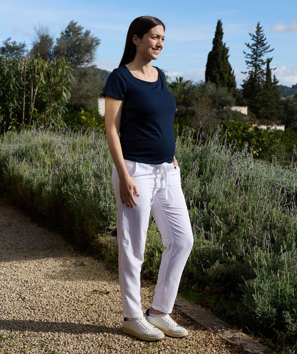 T-shirt allattamento blu in jersey di cotone