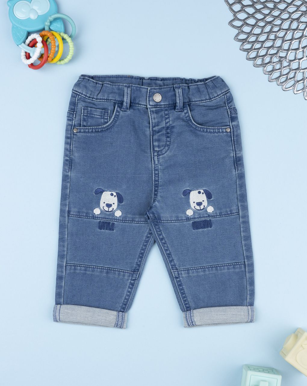 Pantalone denim bimbo ricamo dog