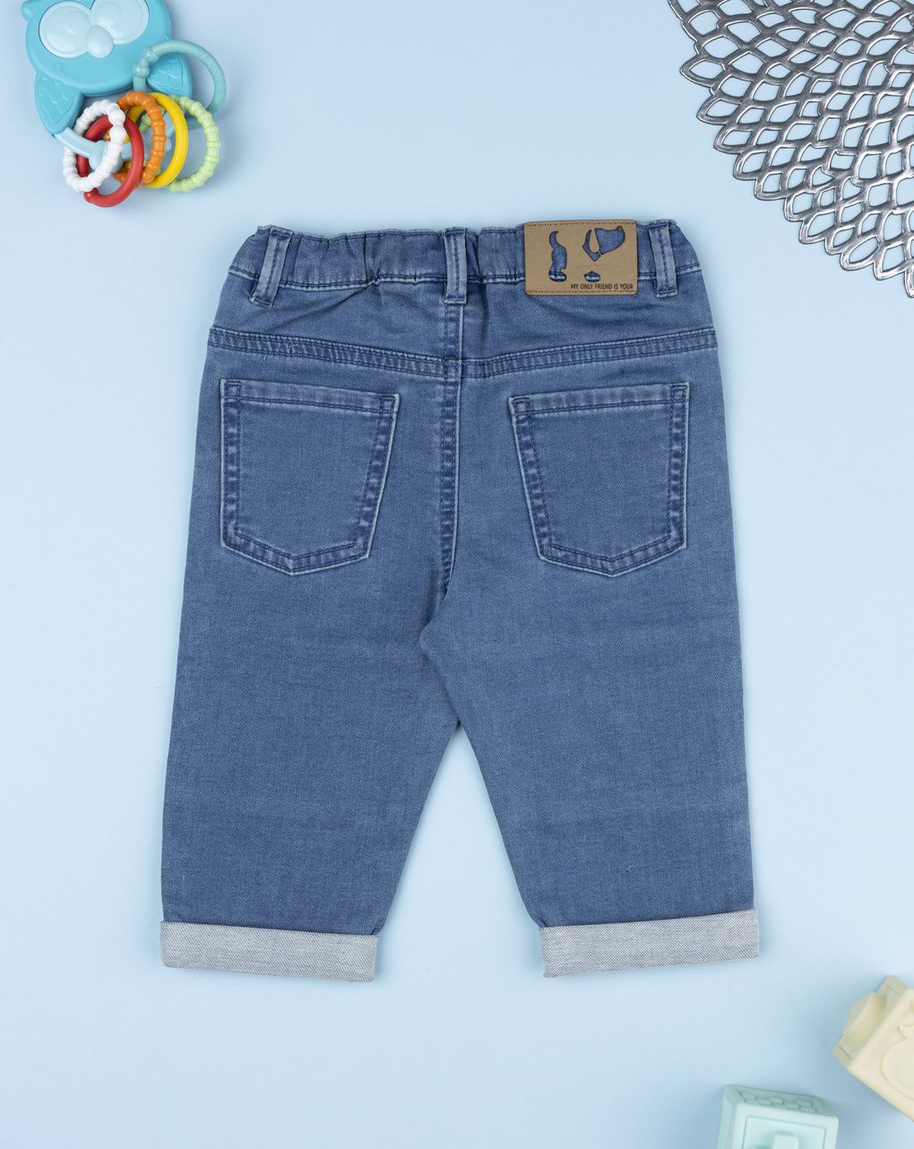 Pantalone denim bimbo ricamo dog