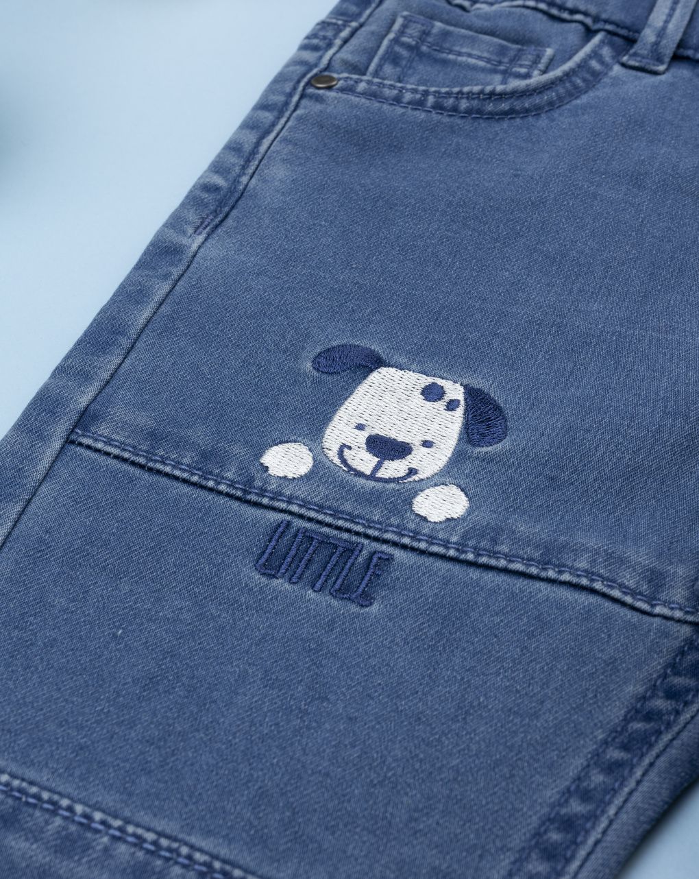 Pantalone denim bimbo ricamo dog