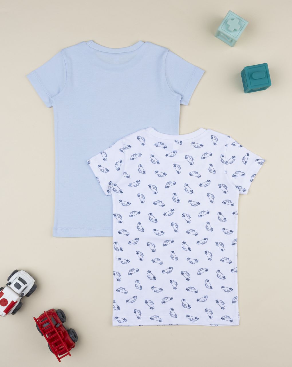 Pack 2 t-shirt intime bambino auto azzurro/bianco