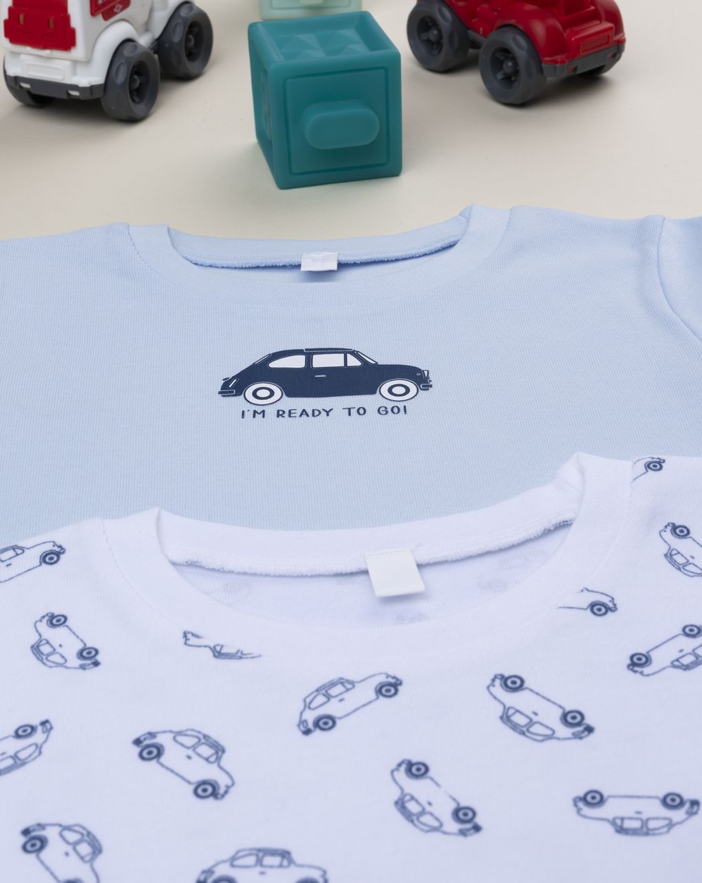 Pack 2 t-shirt intime bambino auto azzurro/bianco