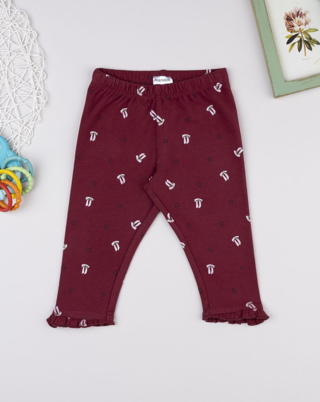 Legging bimba bordeaux fiocchi/cuori allover