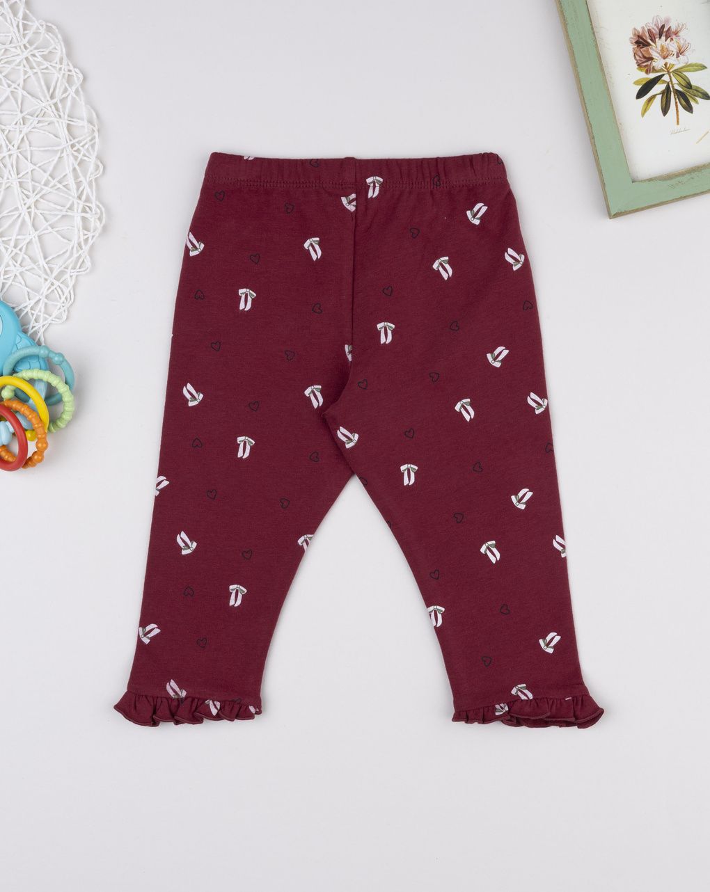 Legging bimba bordeaux fiocchi/cuori allover
