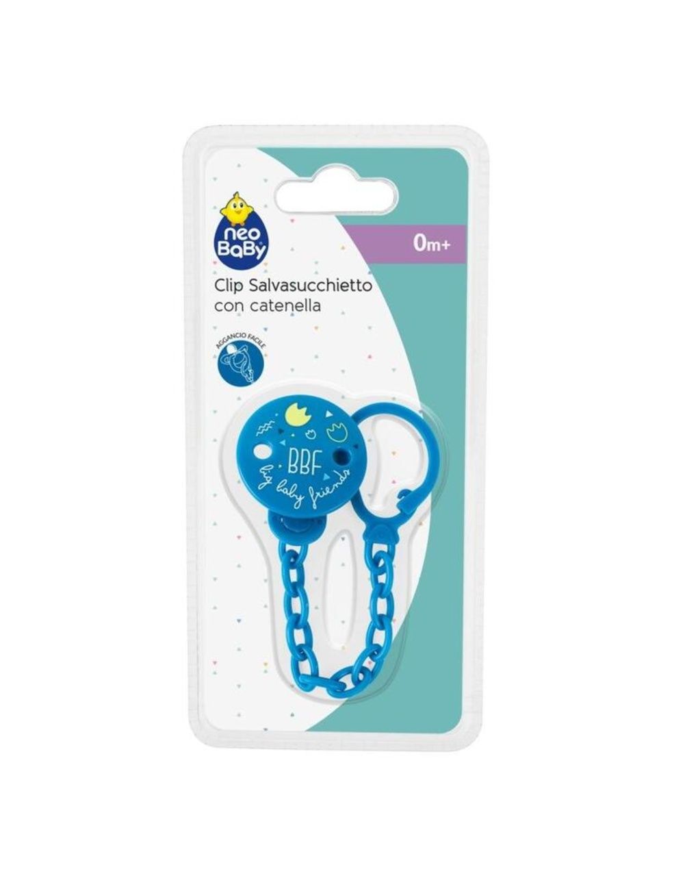 Clip salvasucchietto con catenella - blu - neo baby