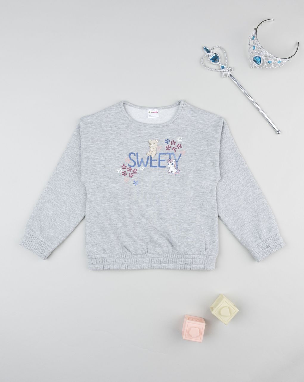Felpa girocollo bimba grigia stampata