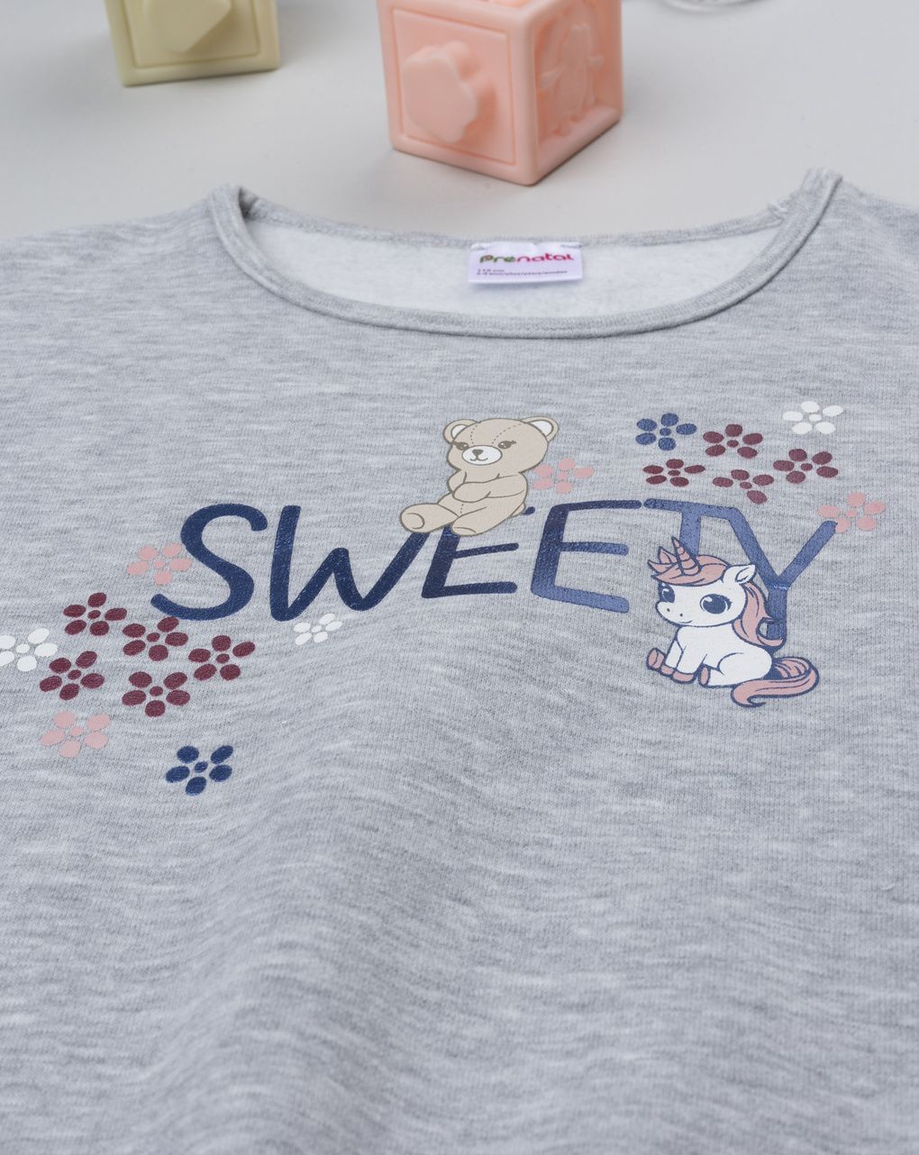 Felpa girocollo bimba grigia stampata