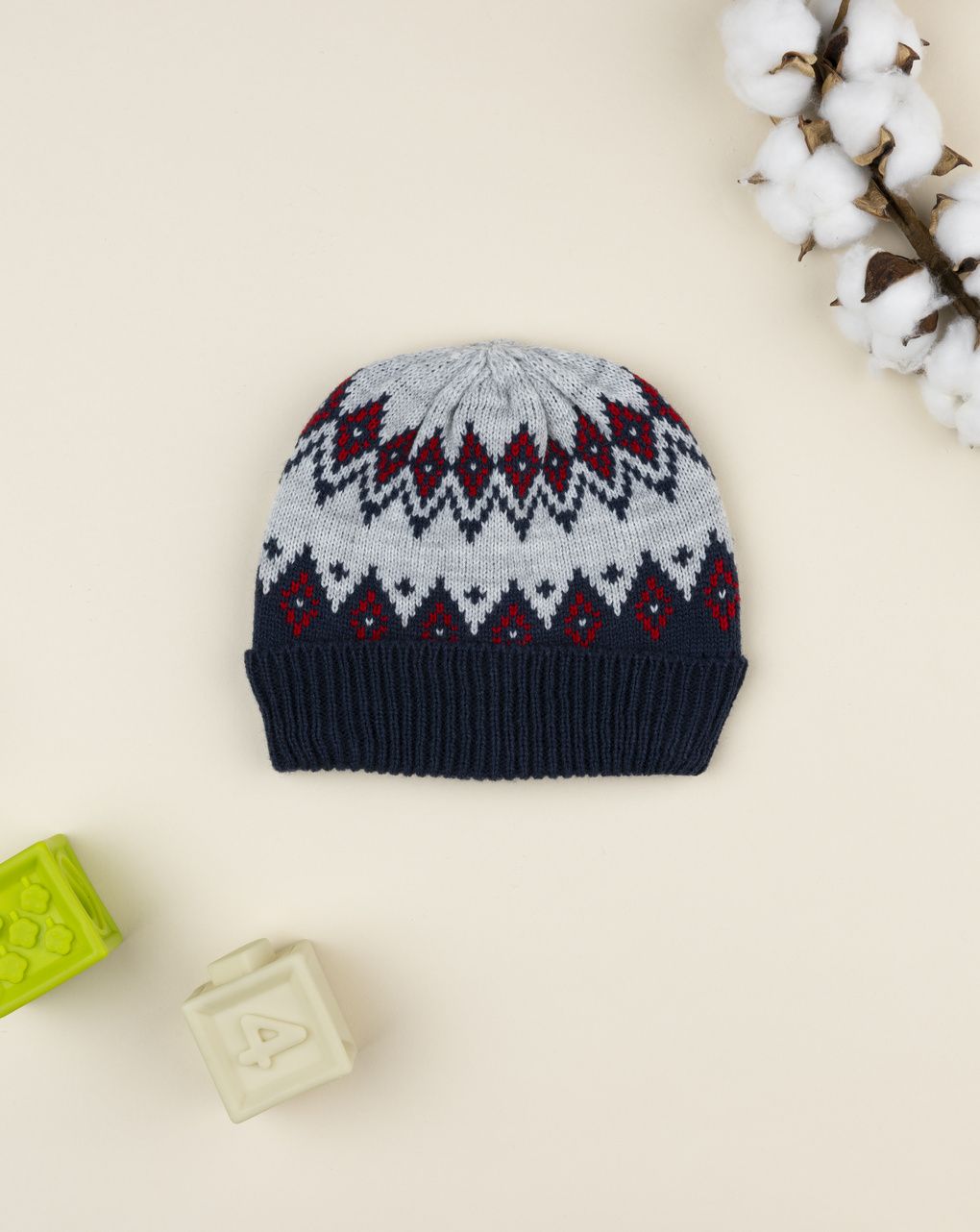 Cappello bimbo blu/grigio greche