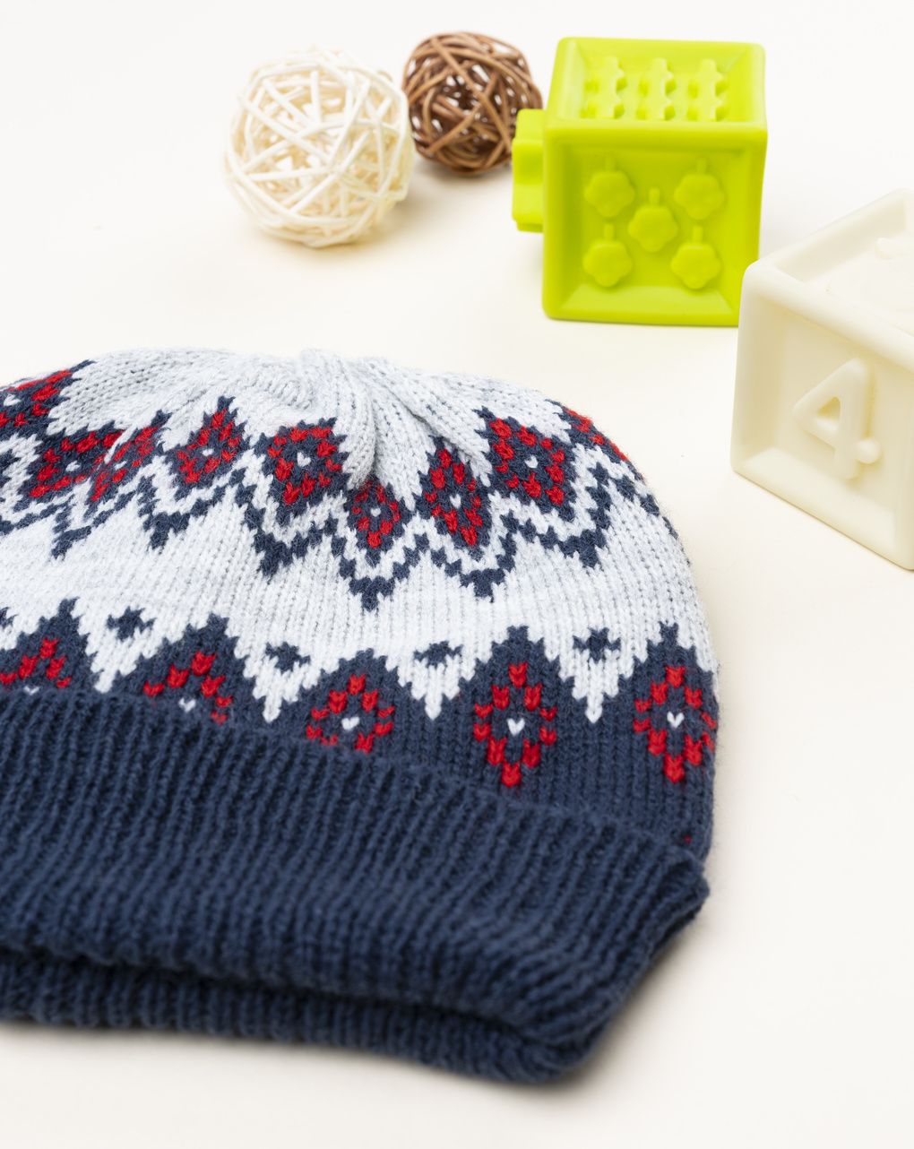 Cappello bimbo blu/grigio greche