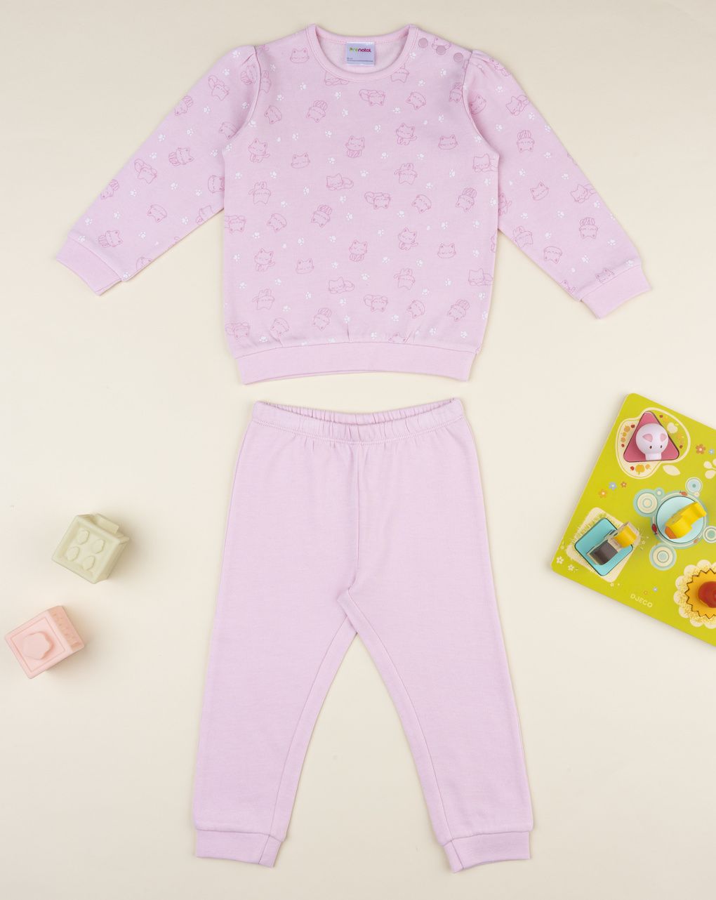 Pigiama felpato bimba rosa gatti