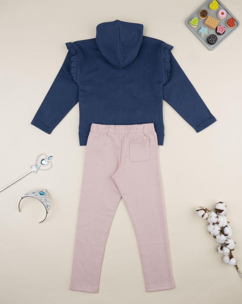 Completo jogging  felpato bambina blu/rosa