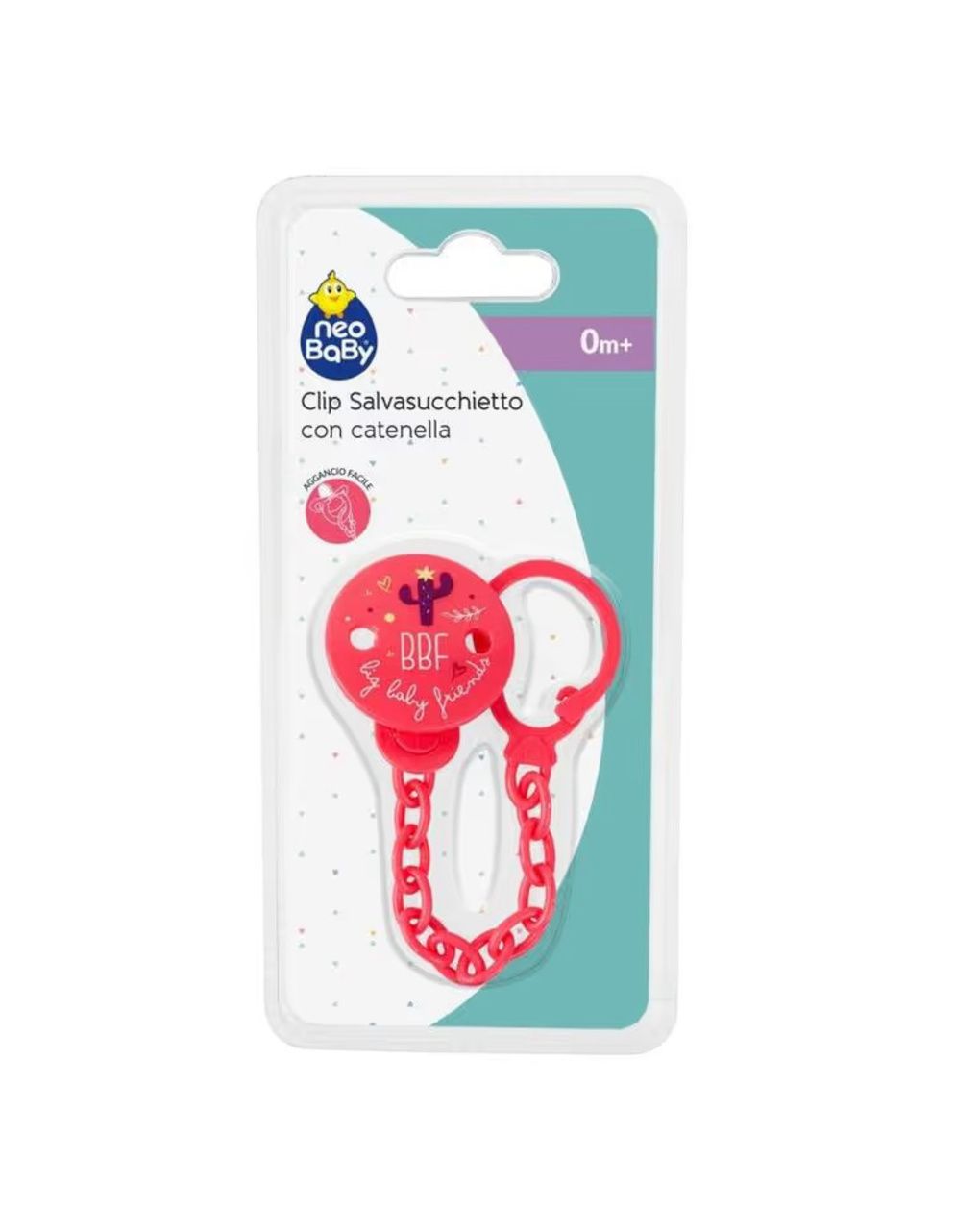 Clip salvasucchietto con catenella  - rosa - neo baby