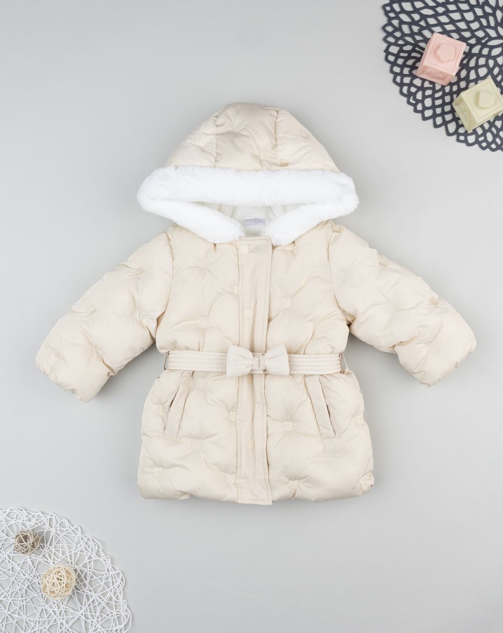 Giubbino bimba beige con fake fur