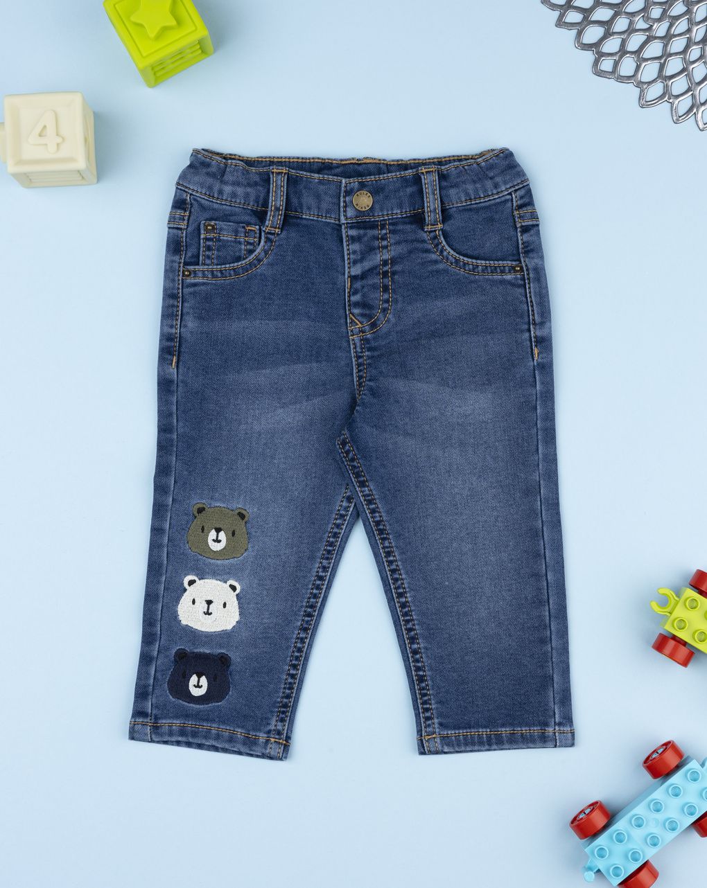 Pantalone denim bimbo orsi patch orsi
