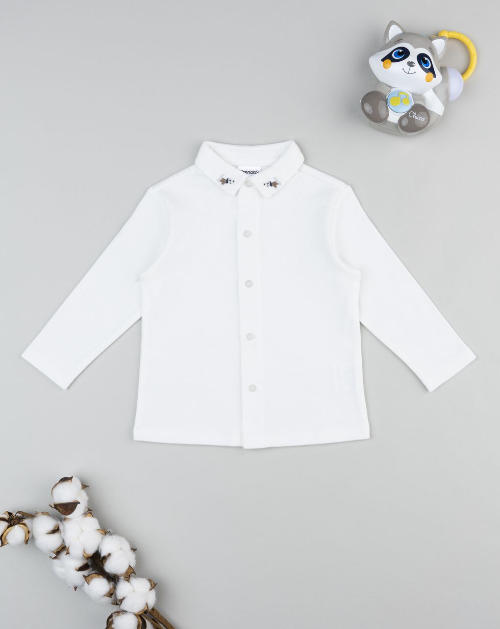 Camicia bimbo bianca ricamo cagnolini