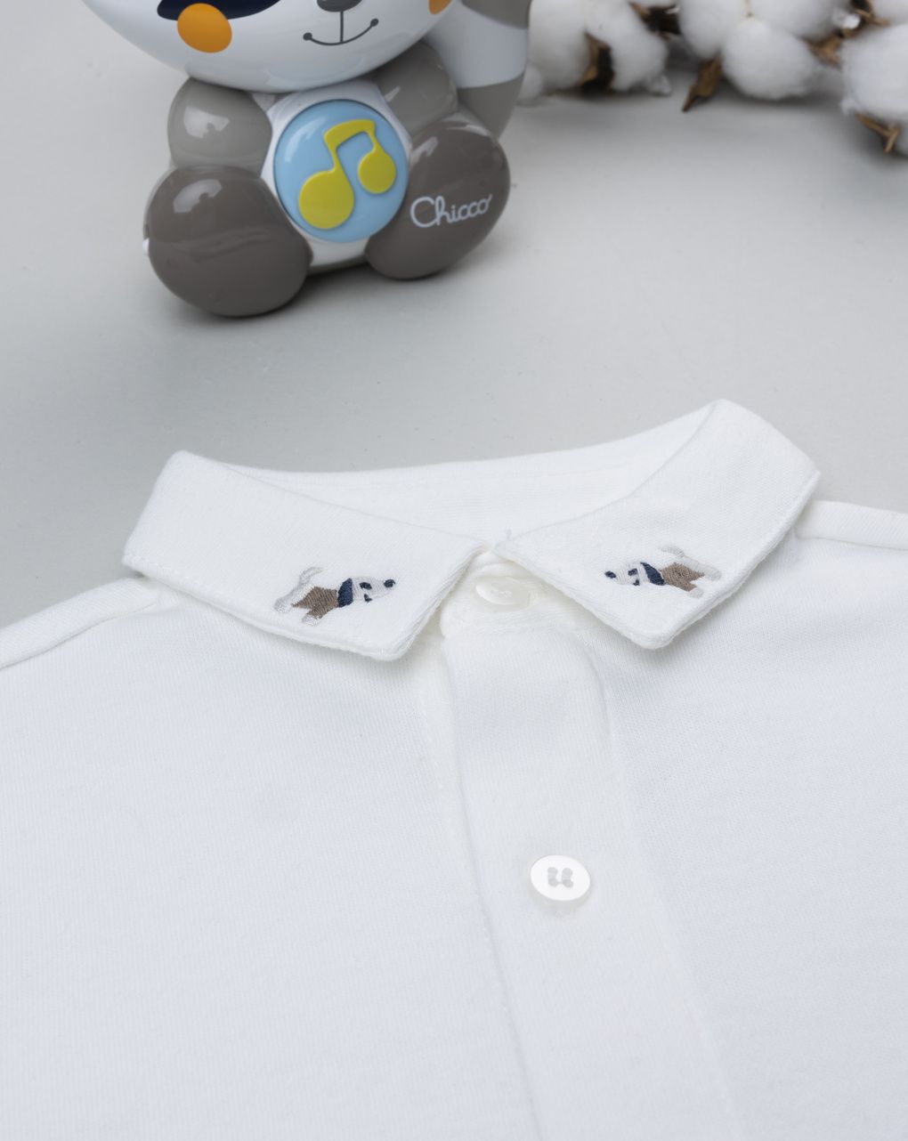 Camicia bimbo bianca ricamo cagnolini