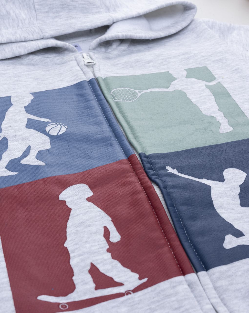 Completo jogging felpato bambino grigio/blu