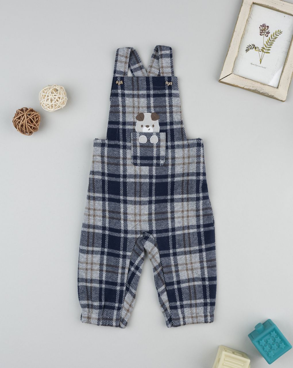 Salopette scozzese blu bimbo cagnolino