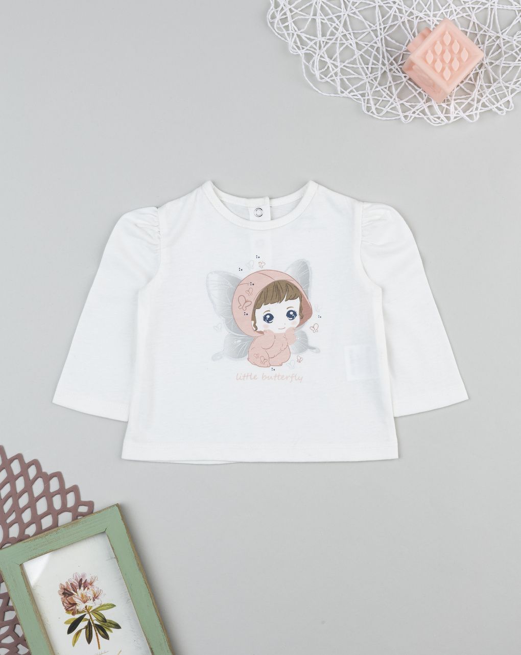 T-shirt bimba bianca stampata maniche lunghe