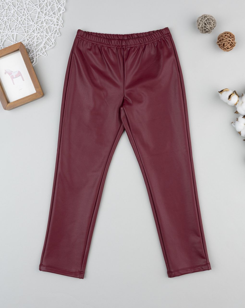Legging finta pelle bordeaux bambina