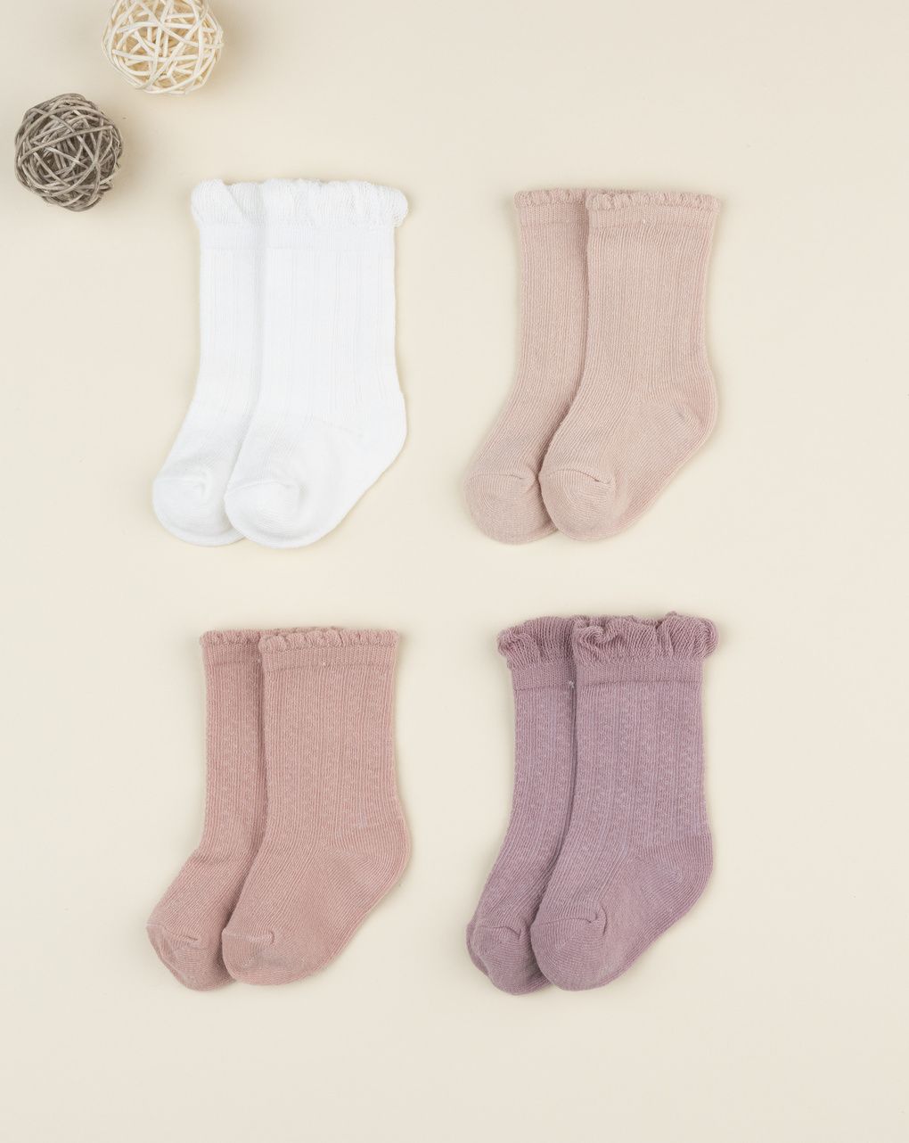 Pack 4 calze bimba rosa/bianco