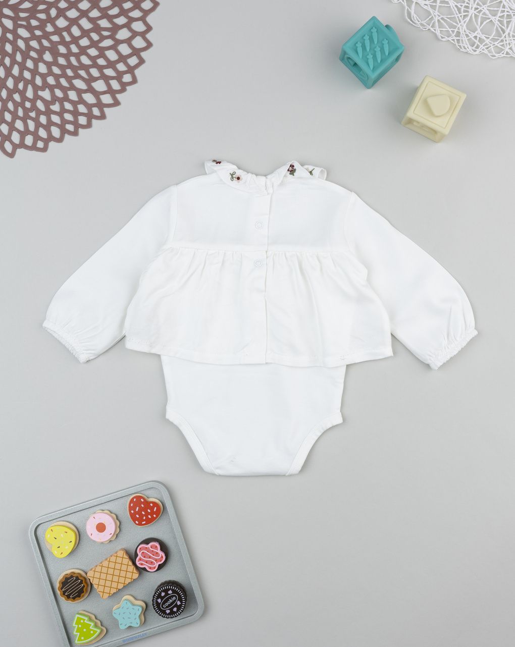 Body bimba bianco colletto ricamato