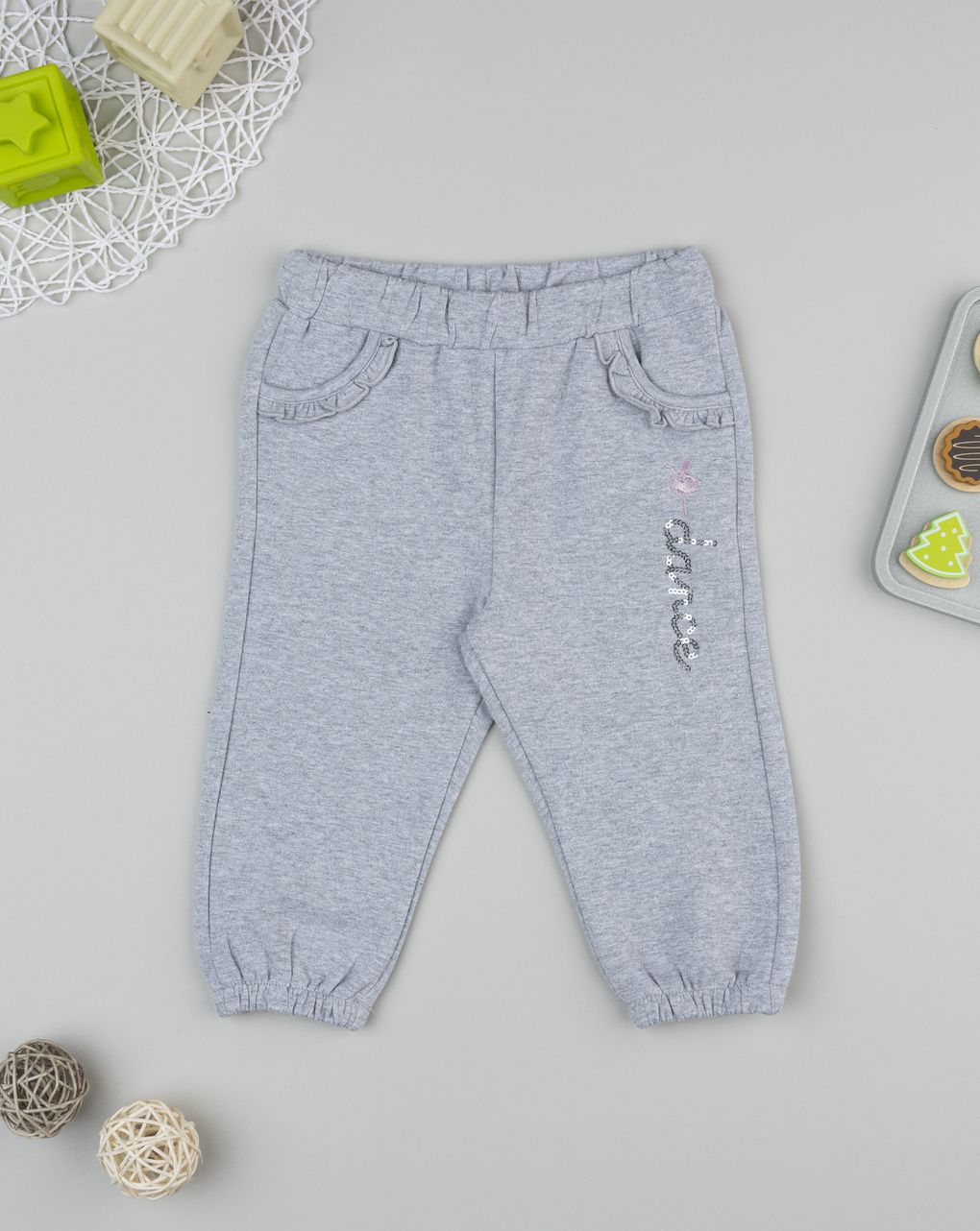 Pantalone bimba grigio frill tasche
