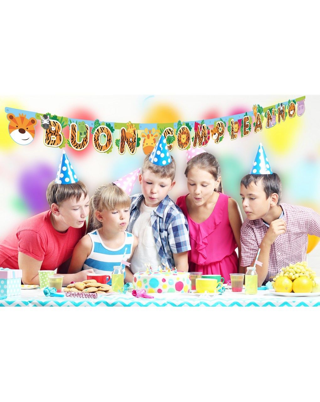 Festone buon compleanno 185x14 cm - animali della giungla