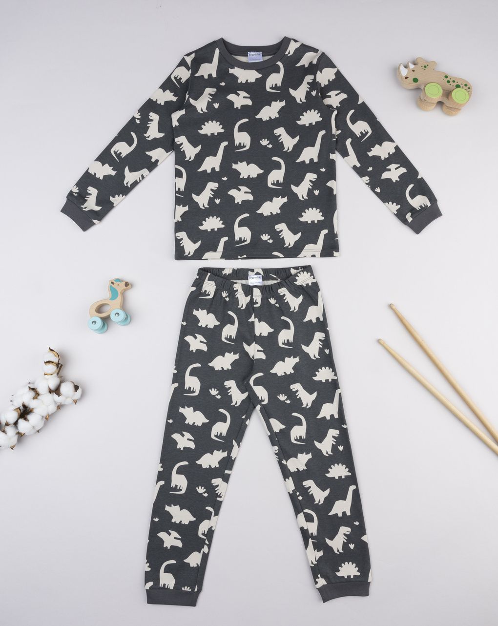 Pigiama bimbo grigio scuro dino