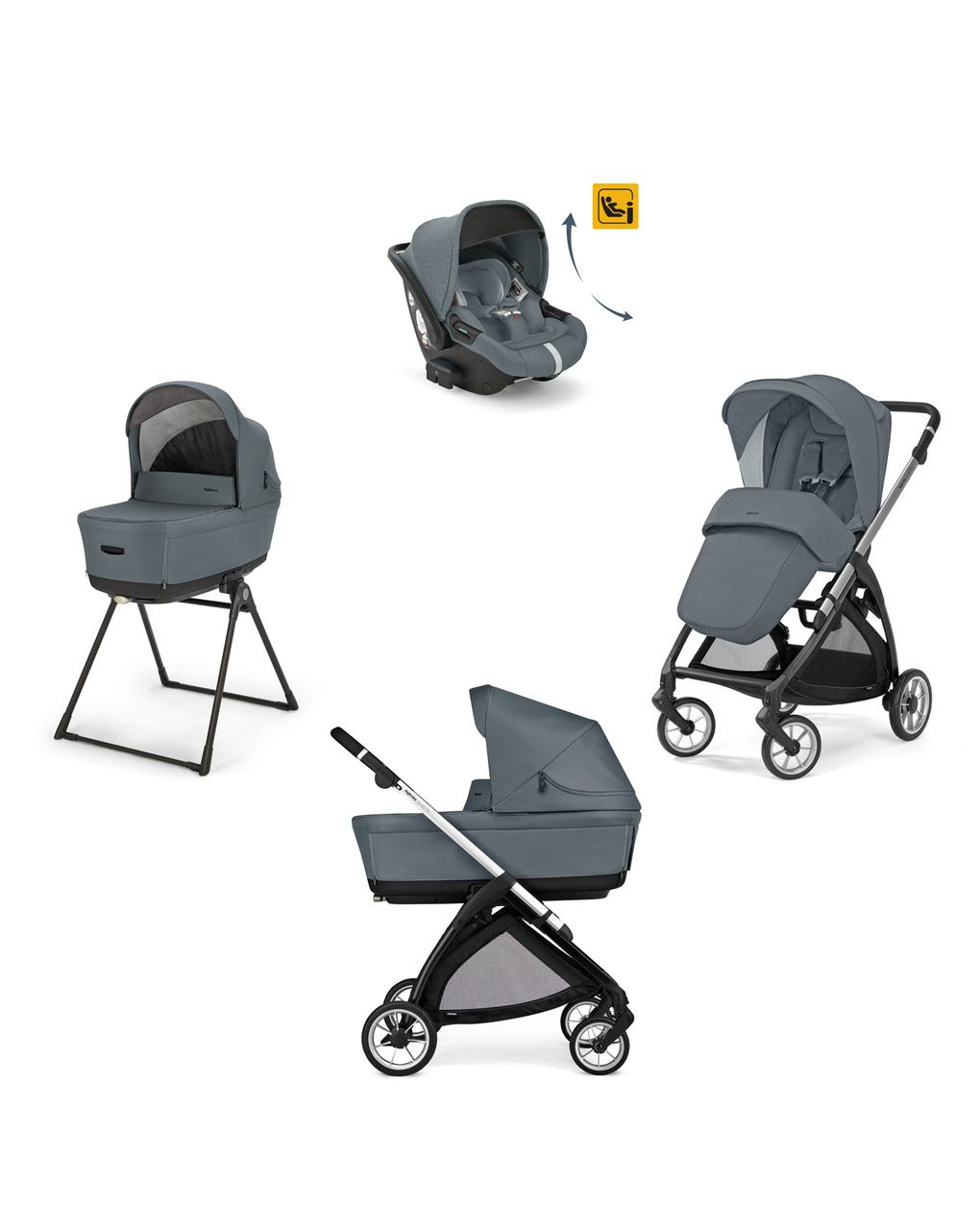 Electa system quattro colore union grey con telaio silver black e seggiolino darwin infant recline - inglesina