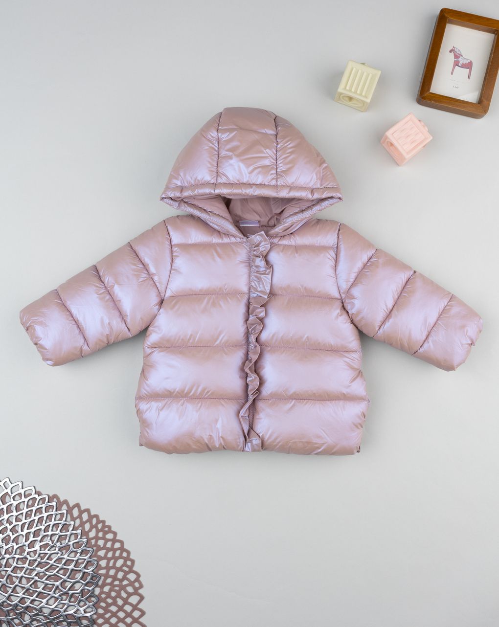 Piumino bimba rosa laminato