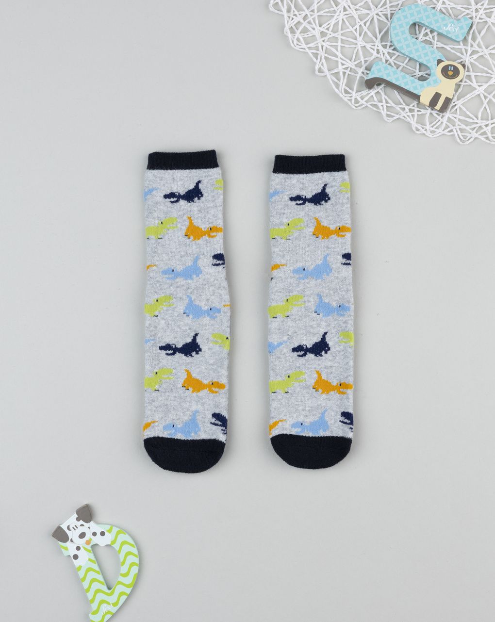 Antiscivolo bimbo grigio/blu dinosauri