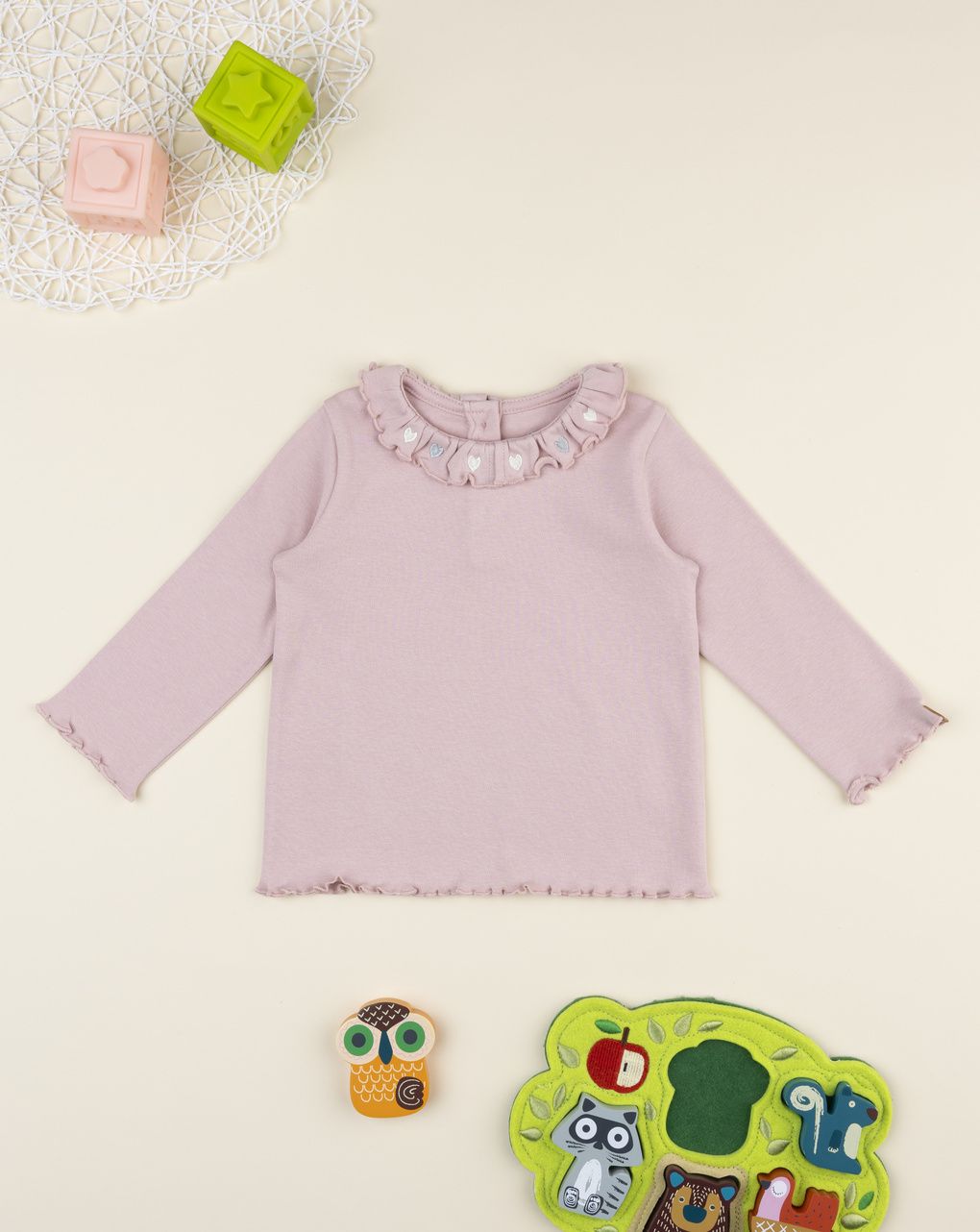 T-shirt bimba rosa ricami girocollo
