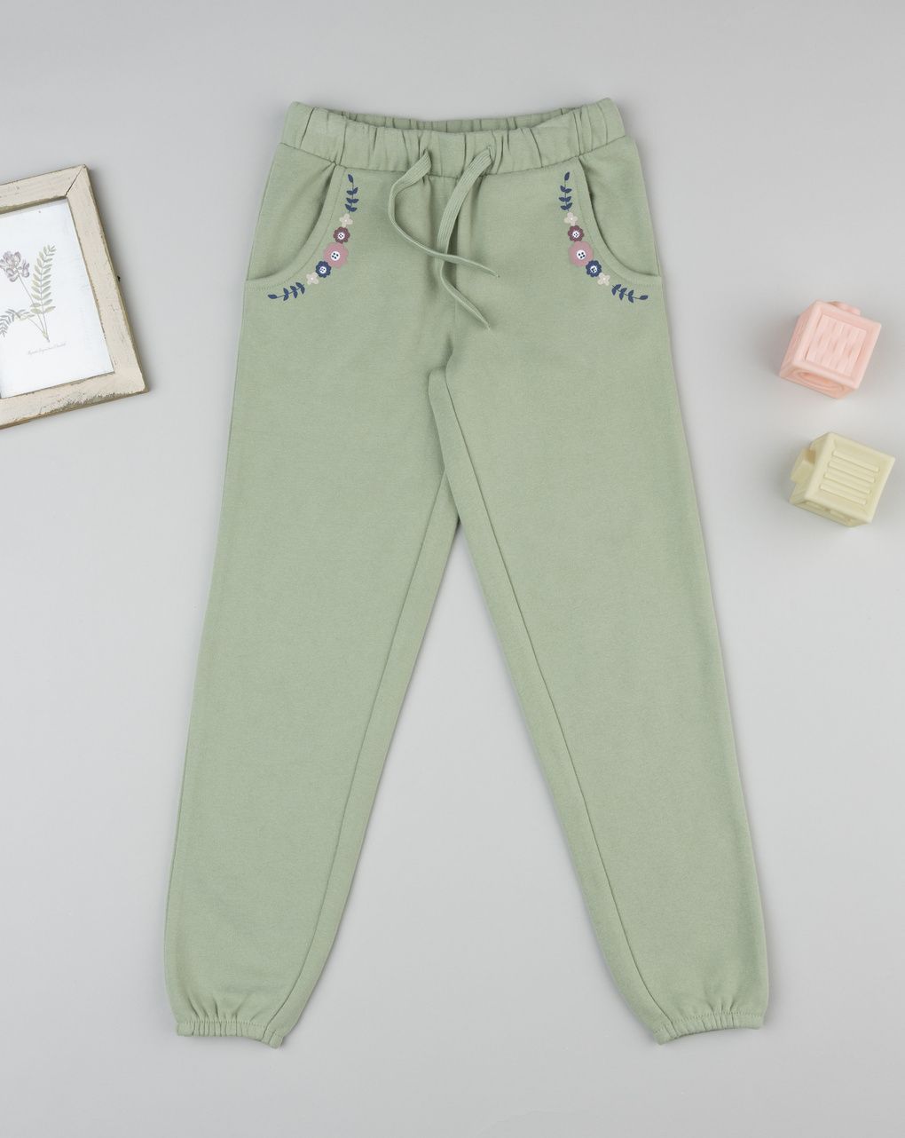 Pantaloni bambina verde "fiori"