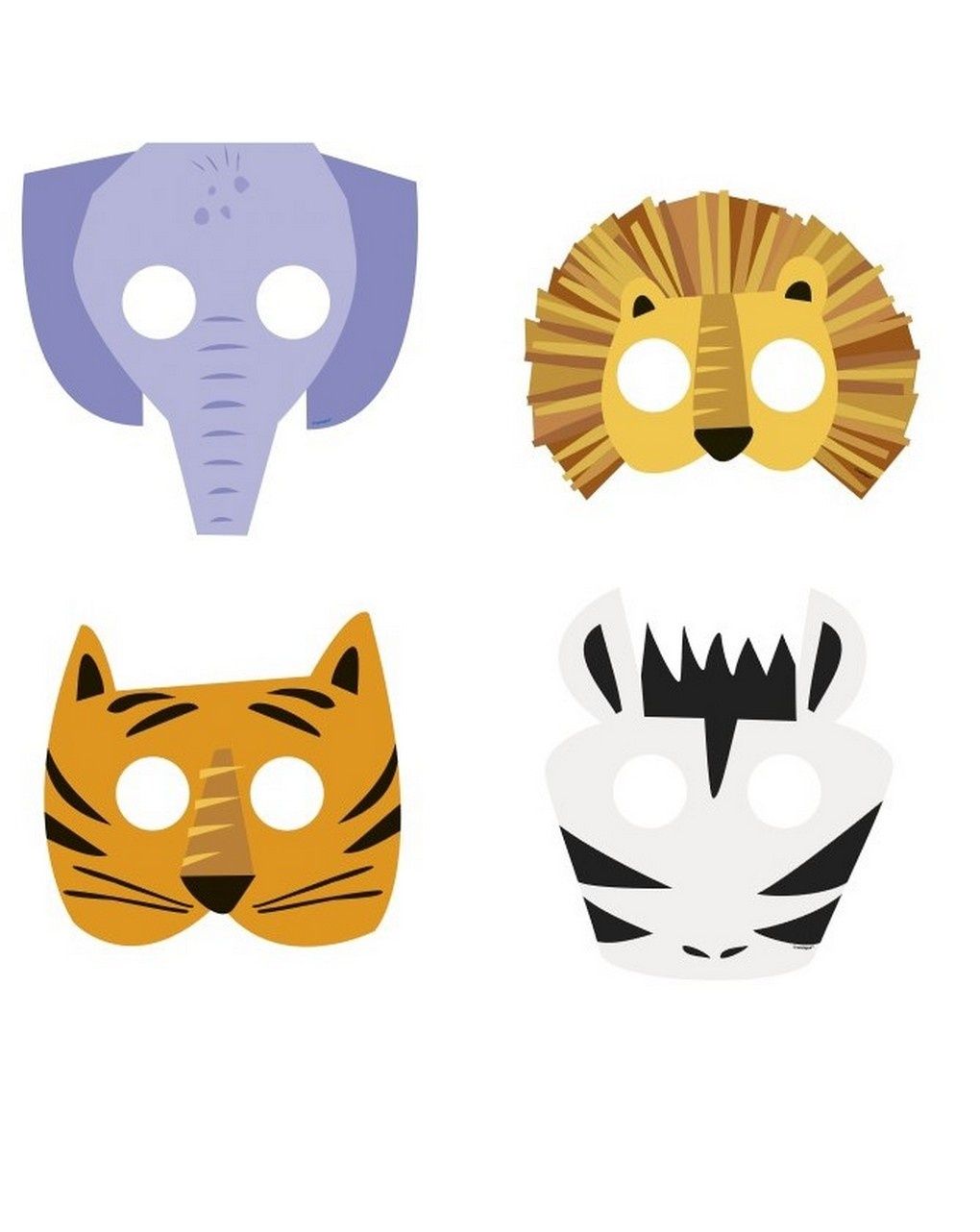 Maschera carta 24x30 cm - 8 pezzi - animali della giungla