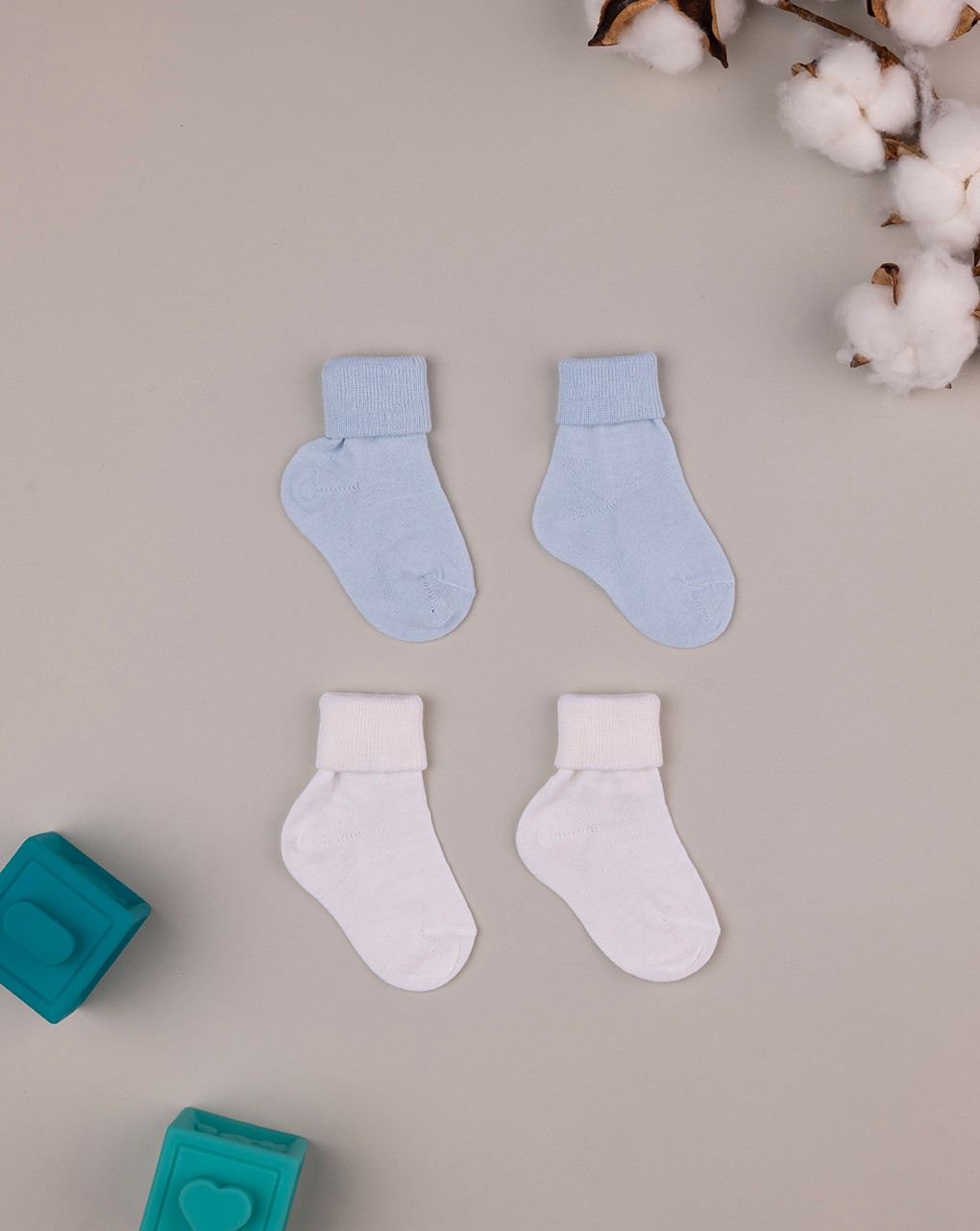 Pack 2 calze neonato bianco/azzurro