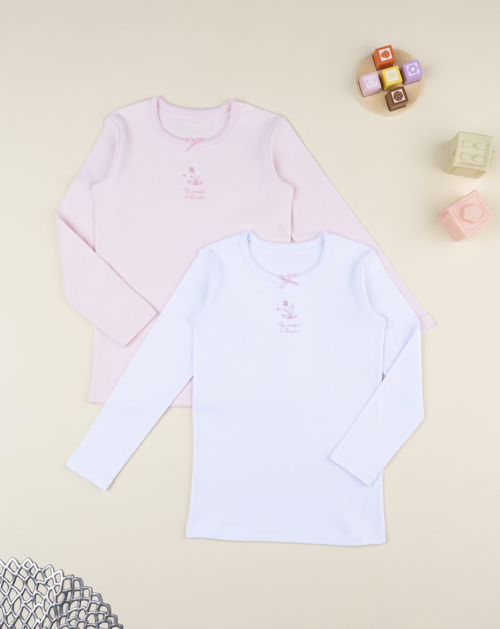 Pack 2 t-shirt intime bambina bianco/rosa