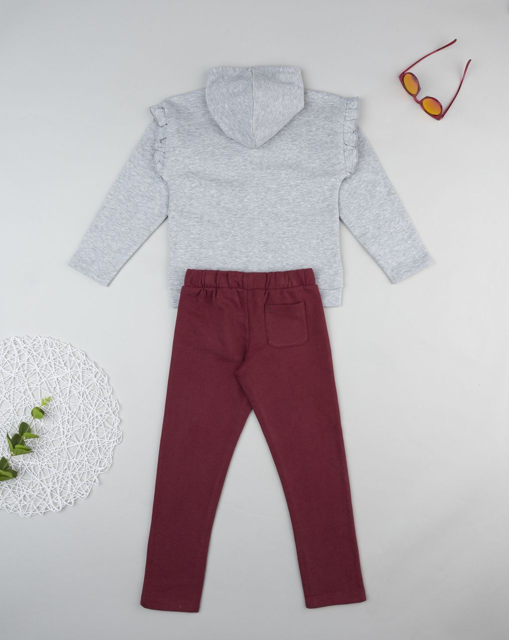Completo jogging felpato bimba grigio/bordeaux