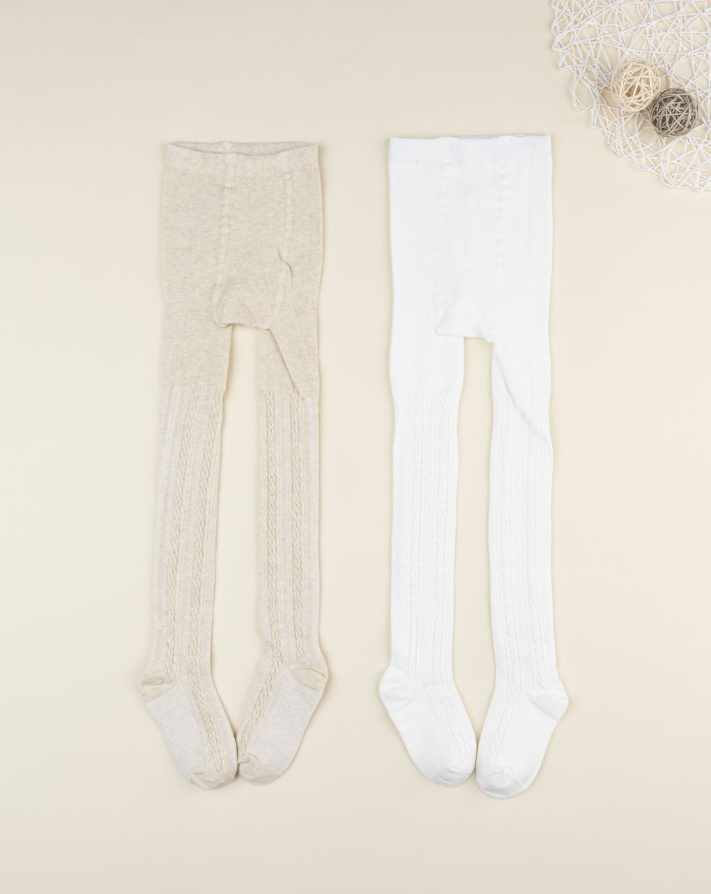 Pack 2 collant bambina beige/bianco