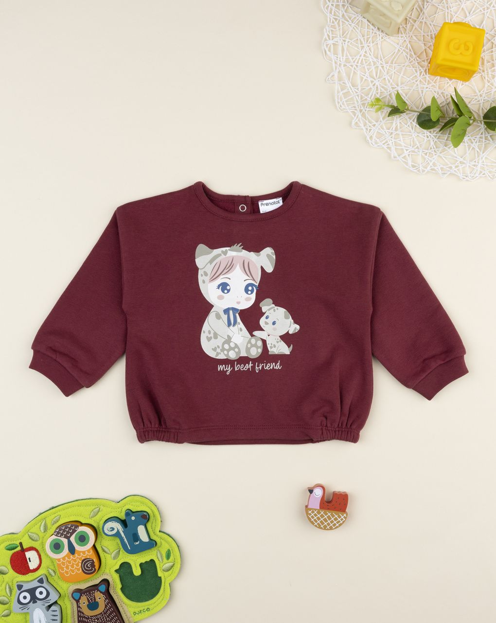 Felpa bimba bordeaux stampa "best friends"