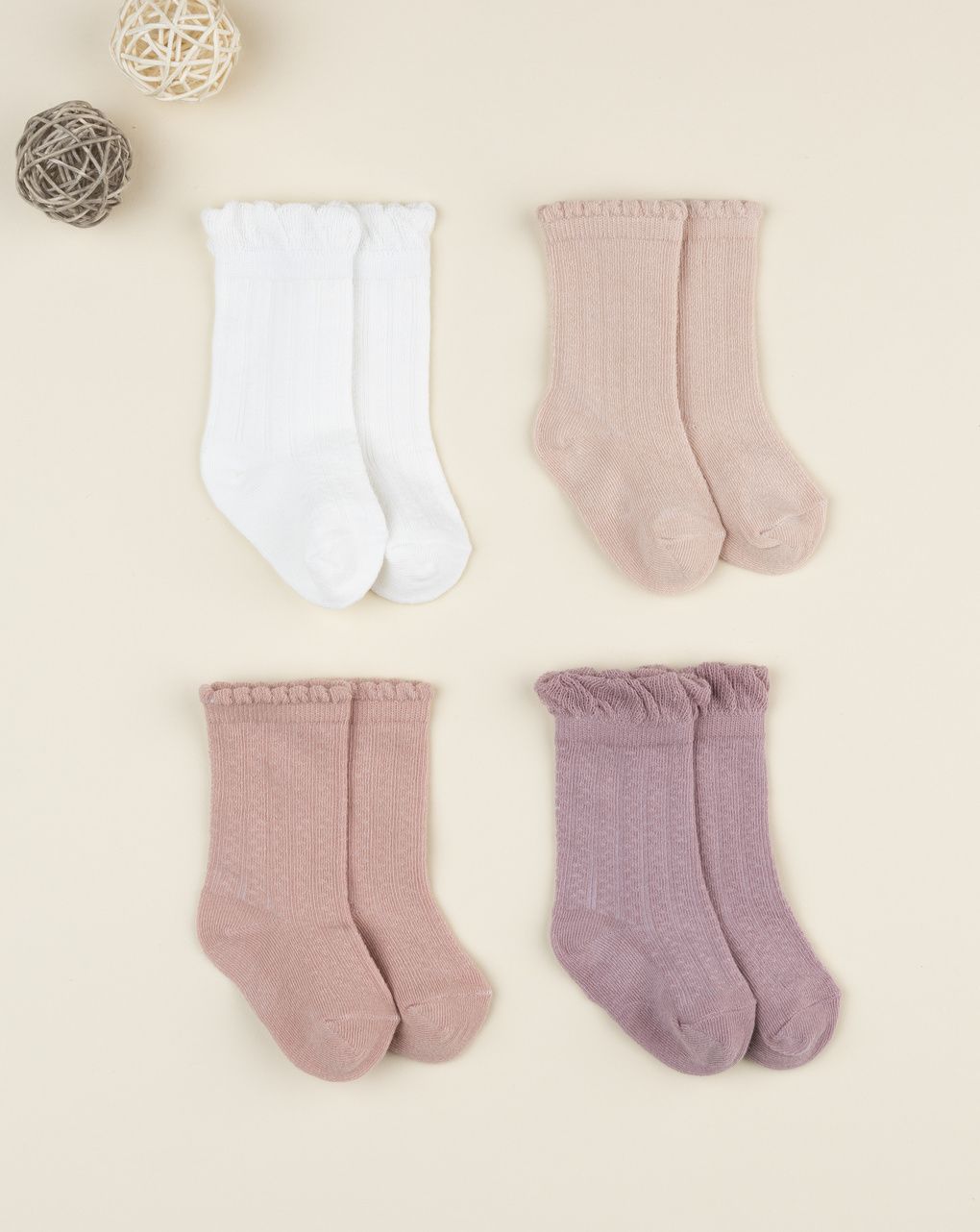 Pack 4 calze bimba rosa/bianco